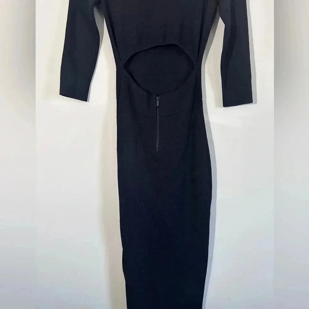 Rachel Roy open back midi knit ribbed long sleeve dress black size small - Picture 6 of 11